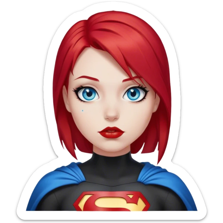 A super hero emo girl with red hair and blue eyes and a lip piercing sticker