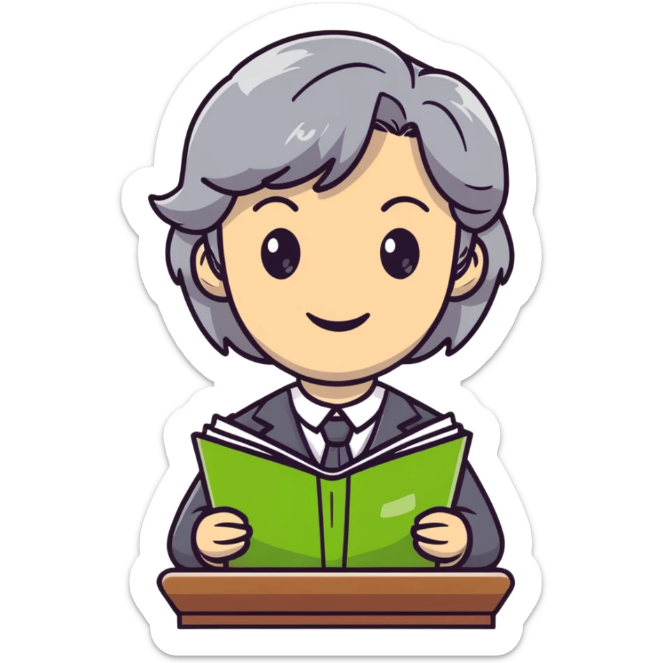 smiling English teacher with airtouch hair and grey-green eyes sticker