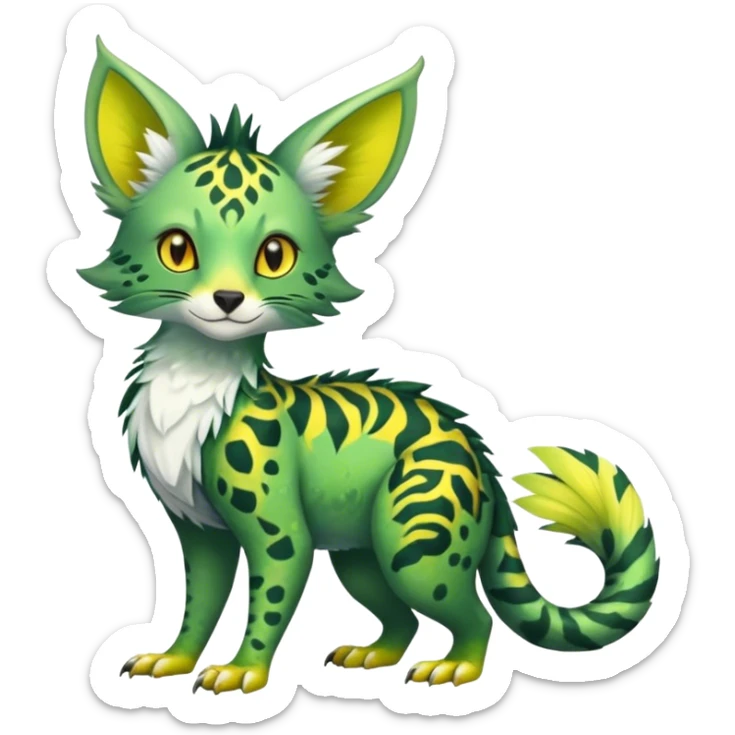 Feral Rare Fantasy vibrant tropical Vernid-Trico-species by LiLaiRa, random markings, tufted tail, tufted ears, full body sticker