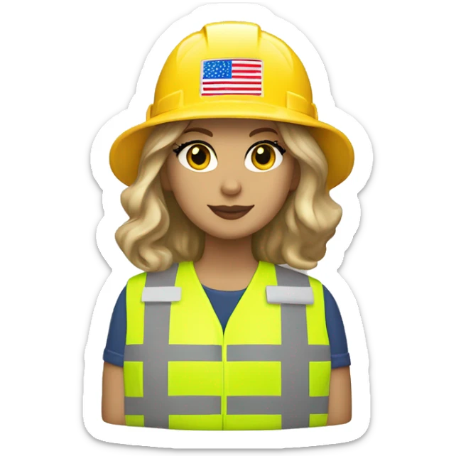 Taylor Swift is a construction worker wearing a patriotic dress with a neon yellow safety vest over the dress. she also has a hard hat and a patriotic patch on the vest.  sticker