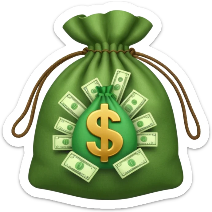 money bag emoji with no sign or face, with money poking out of it  sticker