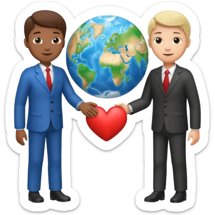 Emoji with whole body and Shake hands emoji with heart and globe showing negotiation of climate change  sticker