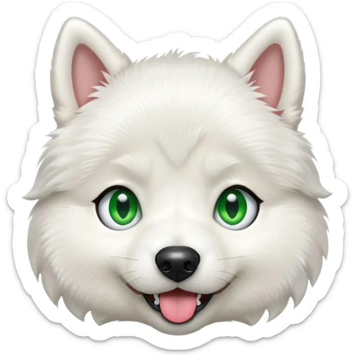 white puppy husky with one green eye and one blue eye with tongue out sticker