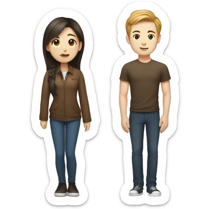 south korean girl and tall white guy with brown hair sticker