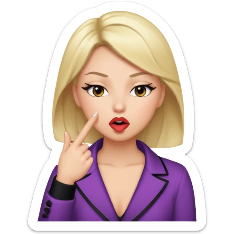 Can you create an emoji or cartoon of a person doing the ‘slay’ pose — with one finger in front of their mouth, eyes half closed, looking fierce or glamorous? sticker