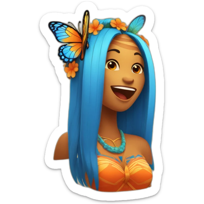 Cartoon Blue and orange girli tiki singing with butterfly and in the mike sticker