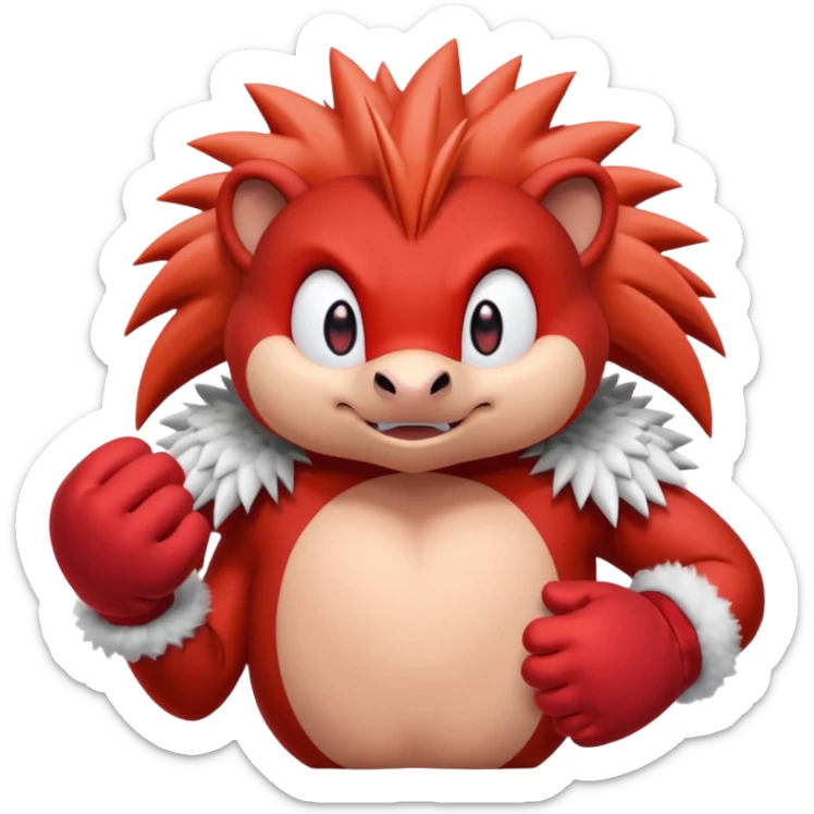Sonic the hedgehogs friend knuckles a red animal with peach arms and white mittens, he’s a echidna with red eyes sticker
