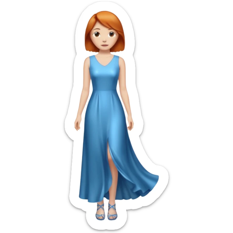 woman lshort ginger hair blue shiney long dress full body sticker