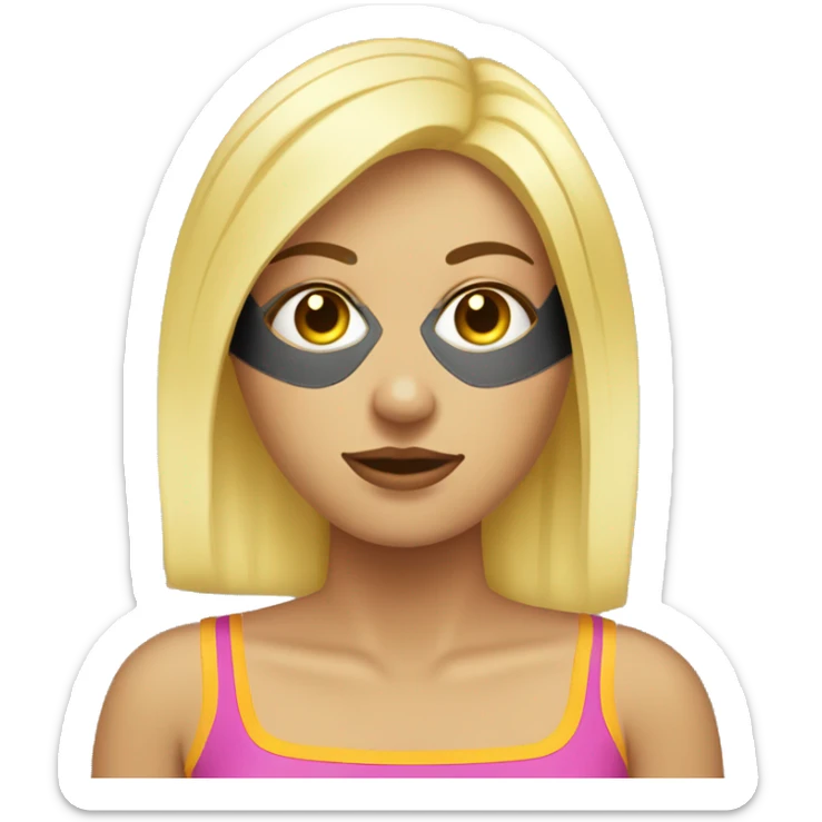 Chica rubia con toalla en la cabeza y mascarilla en la cara sticker