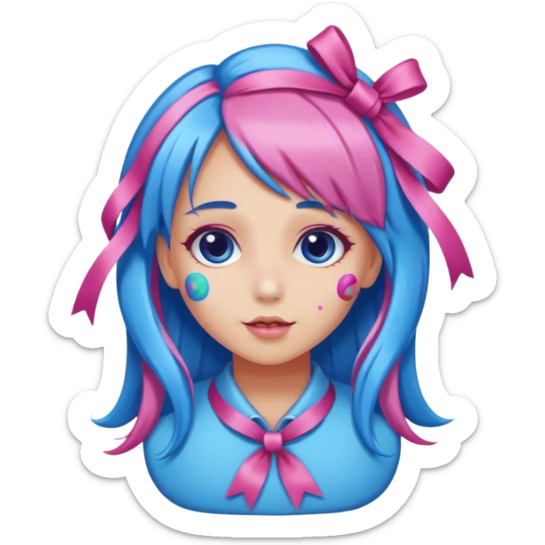 candy girl from candyland very long blue pink mixed candy hair with ribbon and  sticker
