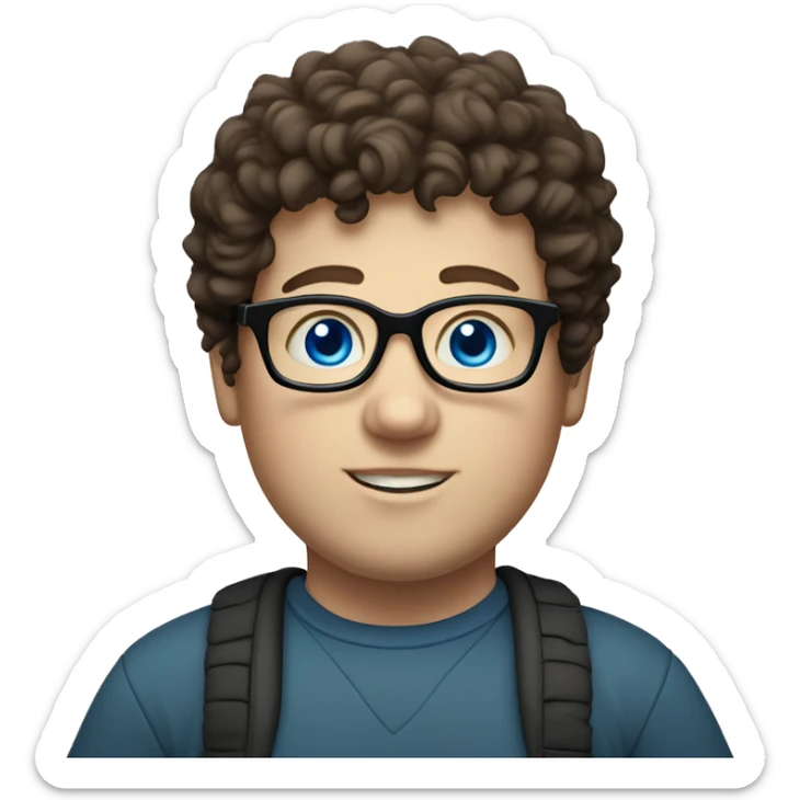 fat White boy with blue eyes with glasses with dark brown curly hair sticker