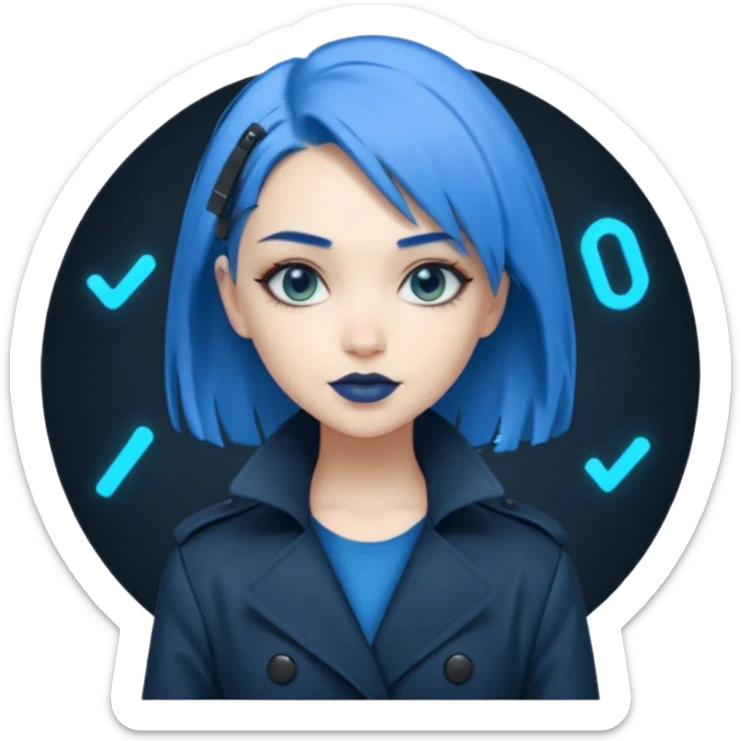 i want an emoji of a cool barb girl that likes blue, a techie girl that is like a matrix character sticker