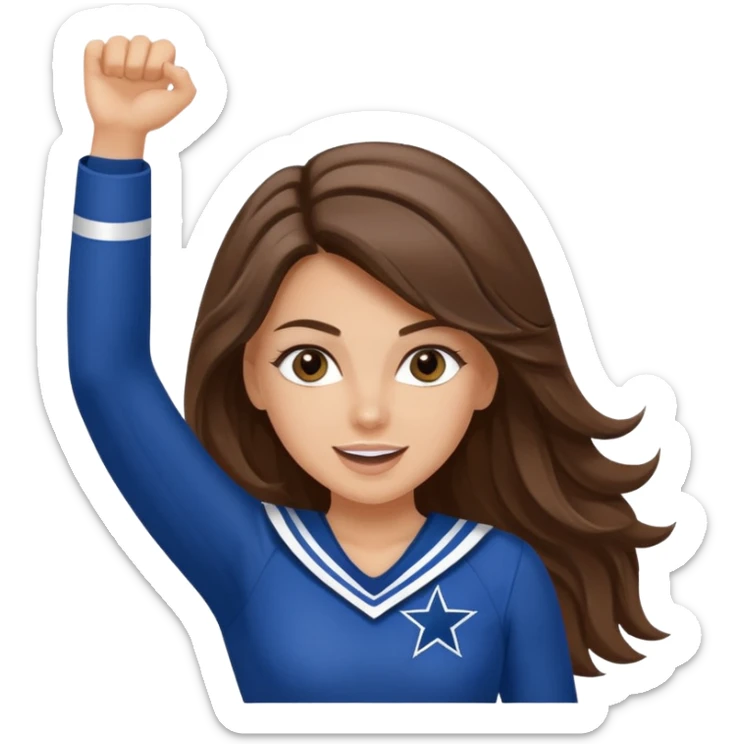 white happy long haired brunette girl hazel eyes in dallas cowboy cheerleader outfit cheering sticker