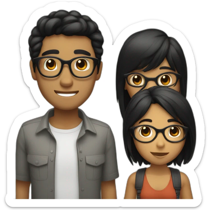 Random young brown guys With glasses and having short Black haïr talking to girl brown wearing glasses With longs Black hair sticker