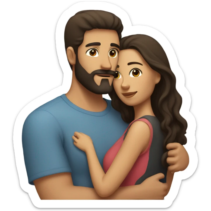 Man with dark brown hair and beard and female with dark brown hair cuddling in bed  sticker