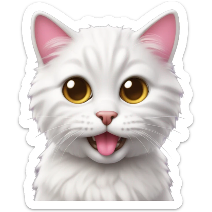 A close-up image of a cute and fluffy cat with big eyes and a pink tongue sticking out, looking directly at the camera with a playful expression. sticker