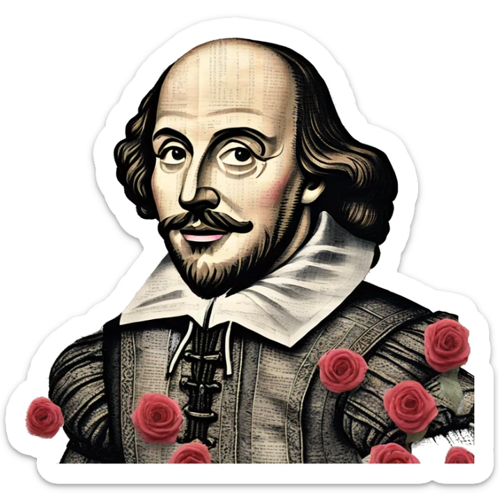 Shakespeare made of newspaper cuttings 420 roses flowers sticker