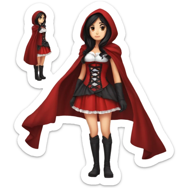 Little Red Riding Hood straight black hair corset and dress full body pose non-chibi sticker