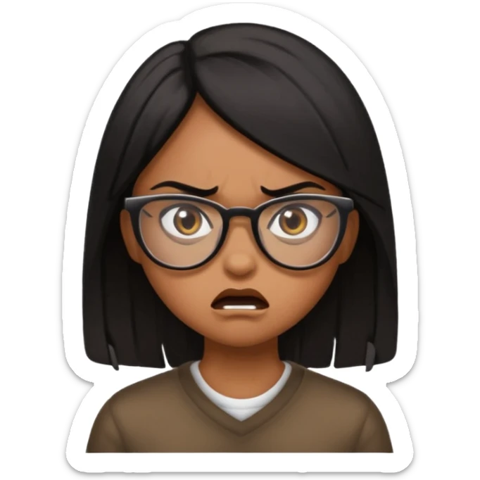 a brown girl with black straight hair with glasses mad that is brown skinned sticker