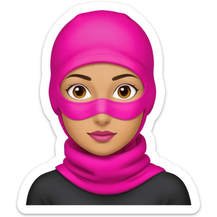 confident woman hustler wearing a bright pink balaclava, business entrepreneur, ambitious sticker