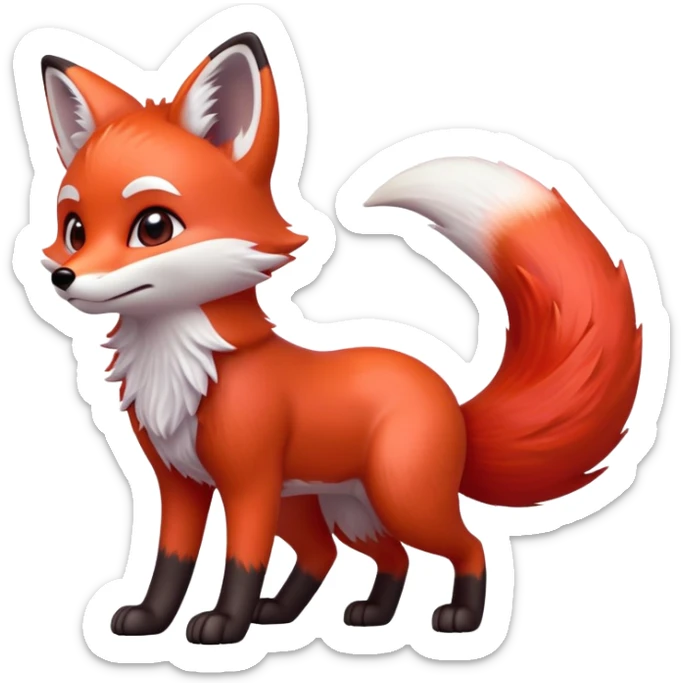cinematic-[fox]-realistic-full-body-standing on all fours-emoji,-tail-tucked-close,-head-tilted-dramatically,-fox-[red]-fur,-simplified-yet-realistic-focused-features,-highly-detailed,-glowing-with-an-almost-sarcastic-glow  sticker