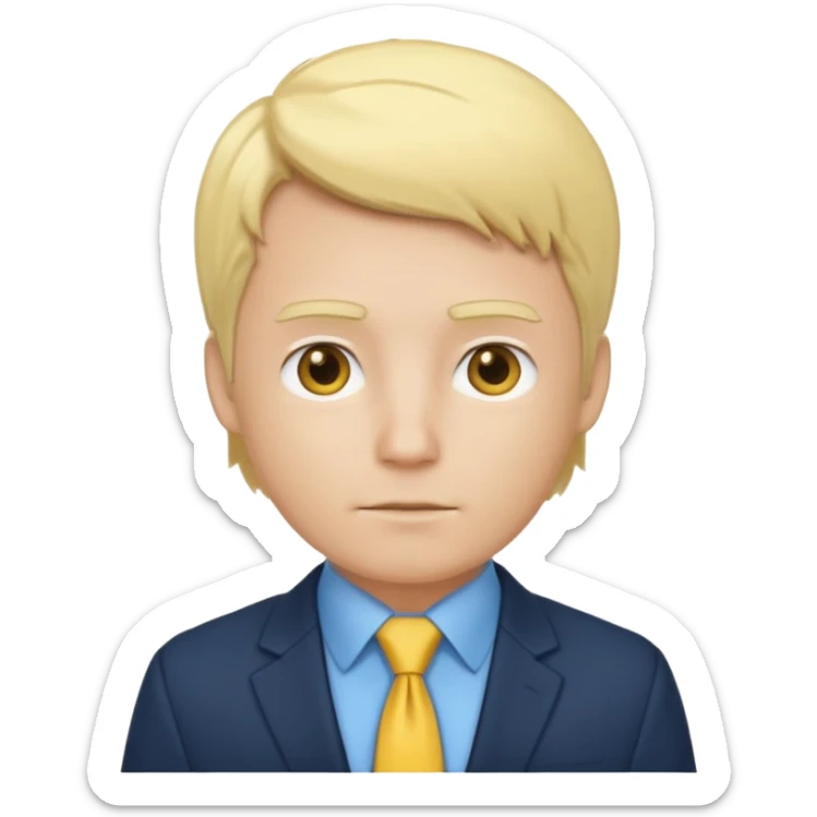 consulting man with hand with white skin and blonde hair with blue shirt and yellow tie and black blazer sticker