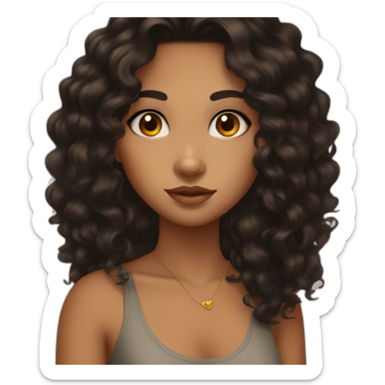 girl, big nose, long curly black hair, earrings, brown eyes, tan skin, freckles sticker