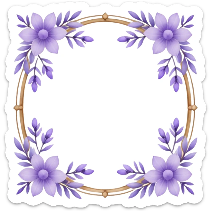 The art style is clean line art with delicate watercolor textures, pastel colors, and a dominant palette of lavender, soft lilac, and muted purple.  Delicate frame to border text sticker