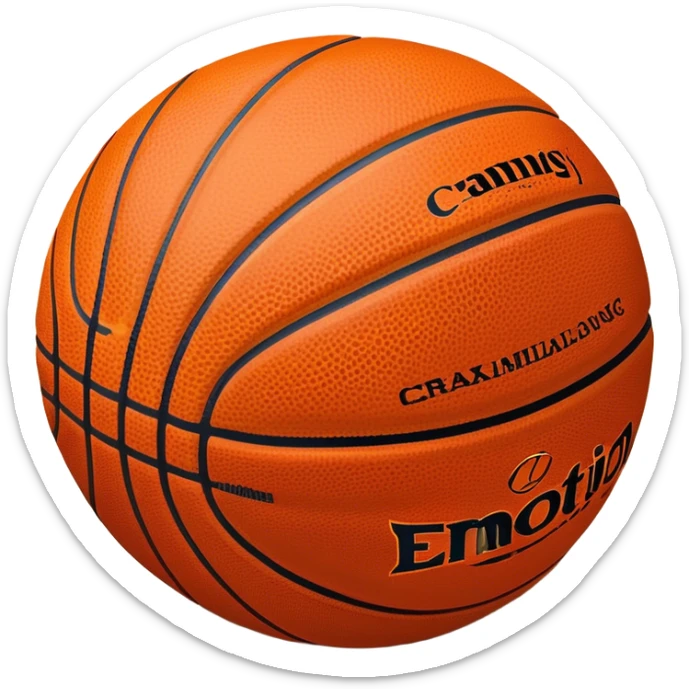 Cinematic Realistic image of a basketball resting on a polished court surface, with finely detailed textures and subtle reflective highlights, evoking a sense of calm before the game’s intensity sticker