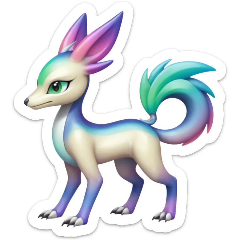 Colorful gradients-colored Meloetta-Sergal-Palkia-hybrid-fusion-Fakémon-creature, full body sticker