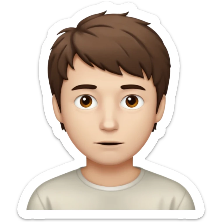 Create an emoji of a man with white skin and short brown but slightly messy hair sticker