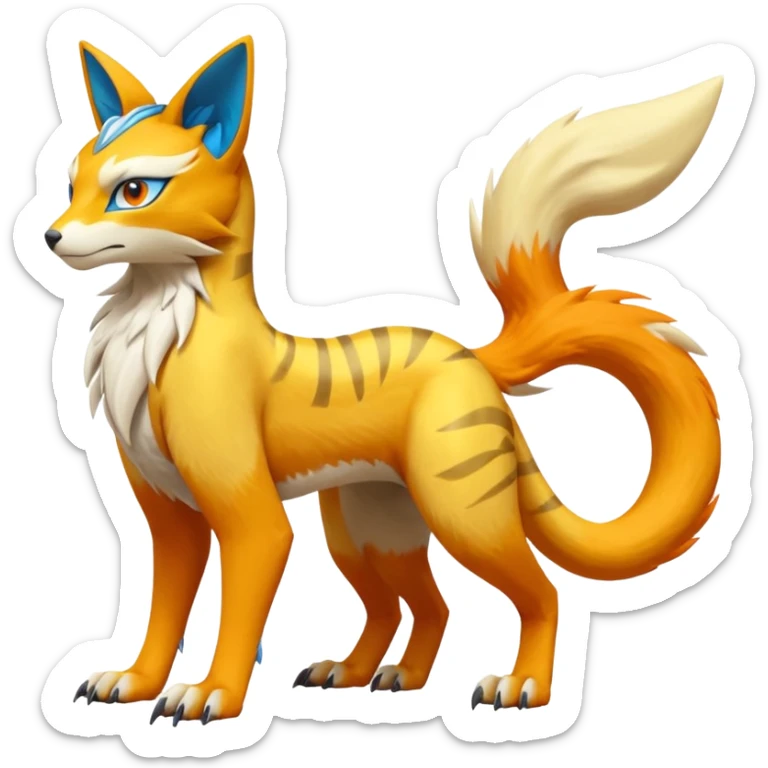 Latias-Vernid-Lombax-Koraidon-Renamon-Zeraora-Bastet-Fakémon-hybrid-fusion-creature, full body sticker