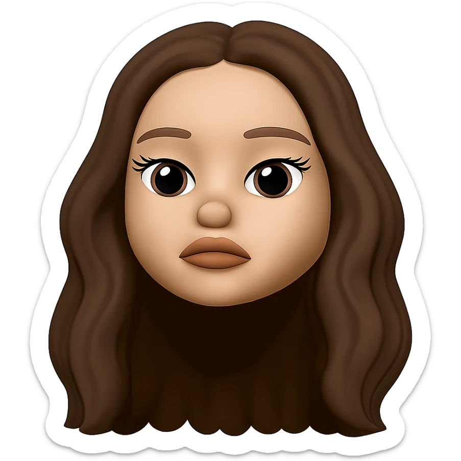Convert this photo to a 3D emoji in Apple style, capturing the main facial features and hair, with a smooth, rounded, and expressive emoji look. Remove the background. The style should resemble Apple 3D emojis with a polished and friendly appearance. sticker