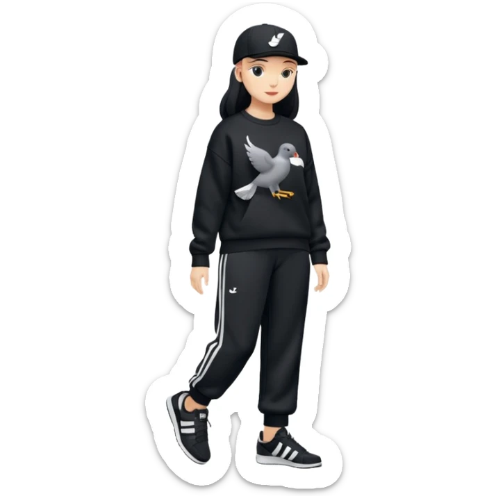 Crea Un Emoji Con Cuerpo Completo Y Una Gorra De Nike Unos Zapatos Campus Adidas Suéter Negro De LA Y Un Pantalón Con Palomas Estilo Bellaco O Ancho sticker