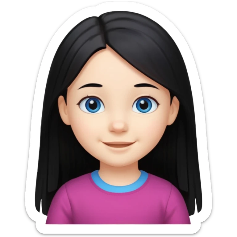 3yr old girl very long straight black hair mid parting blue eyes happy sticker
