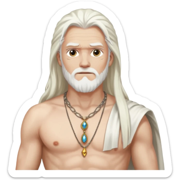 Odin with long white hair, long white silk loincloth, shirtless with necklace  sticker
