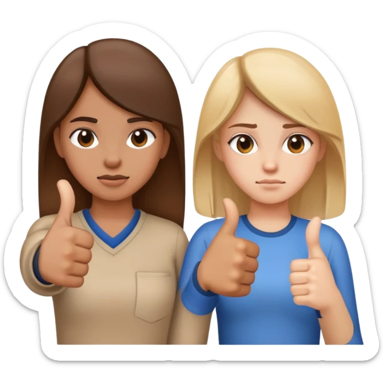Girl with one hand giving thumbs up and the other hand giving thumbs down, showing mixed feelings sticker