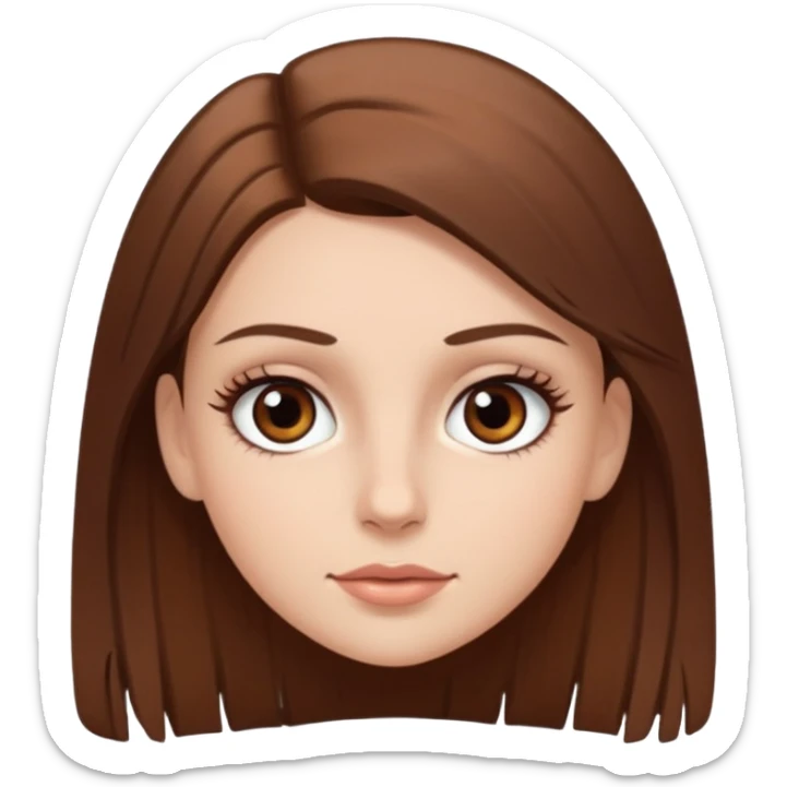 Emoji de chica blanca con cabello castaño lacio y ojos cafés con pestañas bonitas sticker