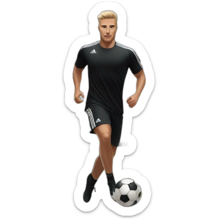 white skin soccer player in black adidas t-shirt training at gym sticker