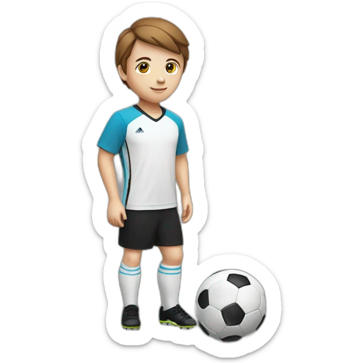 WHITE CHILD, BROWN HAIR, STRAIGHT WITH RED SHIRT AND BLACK SHORTS PLAYING SOCCER sticker
