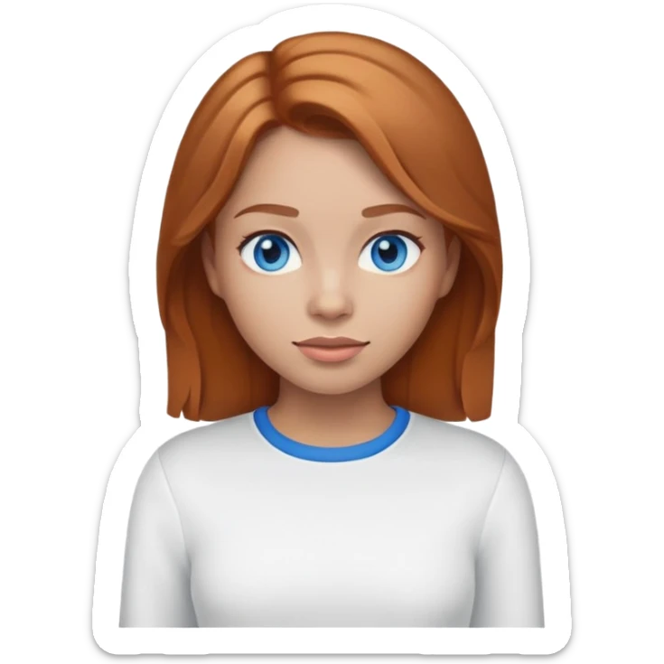 Emoji girl, Brownish ginger hair, blue eyes, light Skin, white long sleeve sticker