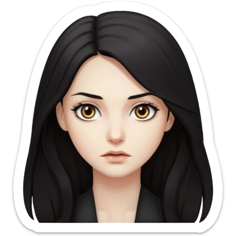 Mysterious, intense stare, hard to read but magnetic. woman long hair
more dinamic emoji  sticker
