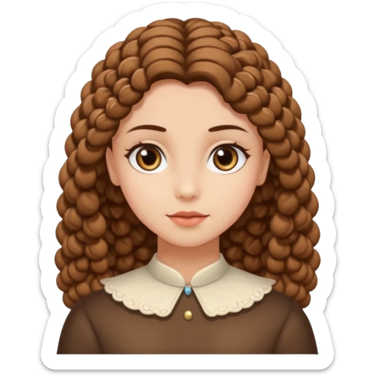 creami una ragazza con riccioli in fondo sulle punte, capelli marroni scuri e lunghi, occhi con ciglia non corte marroni sticker