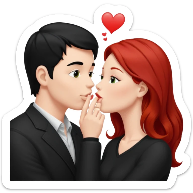 white man with black hair and redhead woman blowing eachother a kiss  sticker
