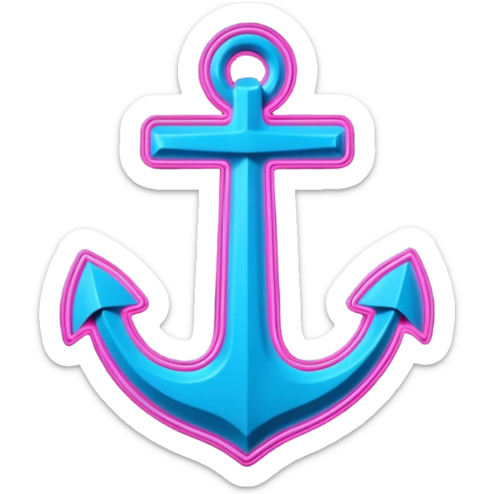 A neon futuristic cyberpunk anchor line drawing, that would be made of neon tubing on a sign sticker