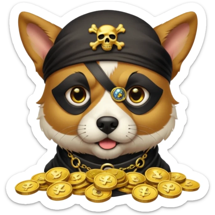 i want to create a dog like from cyberpunk with one eye, a pirate one and he looks greedy with golden coins sticker