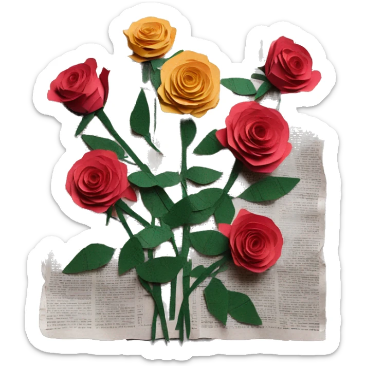 Roses flowers, Shakespeare made of newspaper cuttings, roses flowers sticker