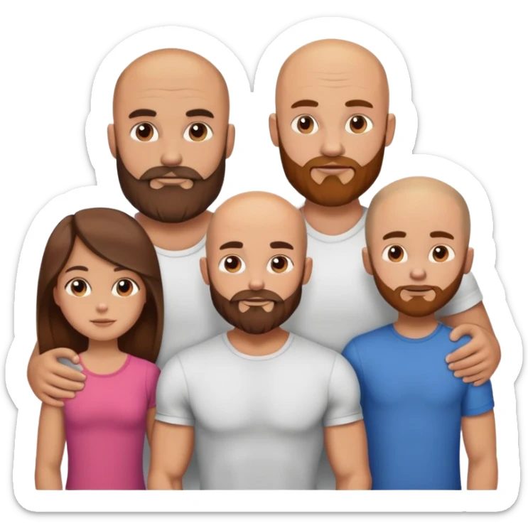 Muscular Bald beard men with his young wife long brown hair and 3 sons sticker