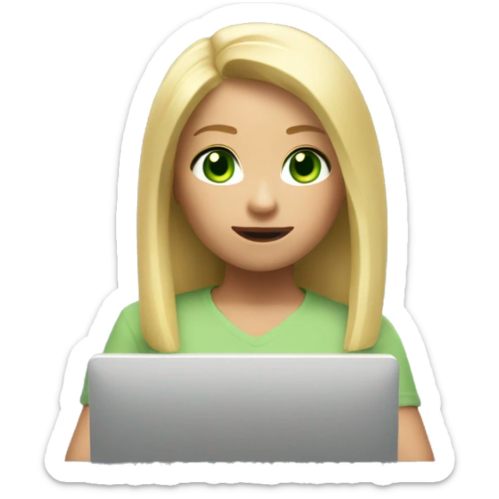 Girl with blond hair and light green eyes playing Roblox on her computer sticker