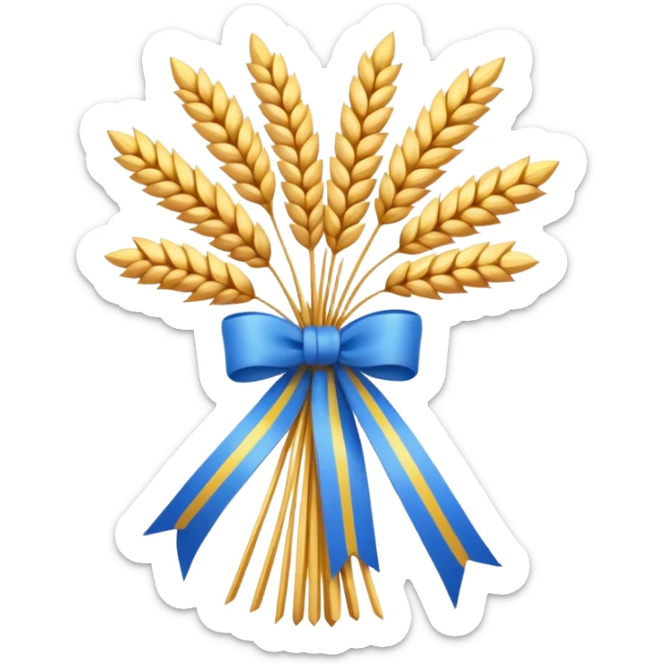 Emoji of a wheat sheaf tied with a ribbon, Ukrainian Christmas symbol, flat emoji style sticker